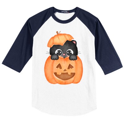 Pumpkin Kitty Cute Halloween Baseball Sleeve Shirt