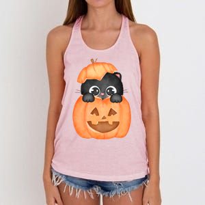 Pumpkin Kitty Cute Halloween Women's Knotted Racerback Tank