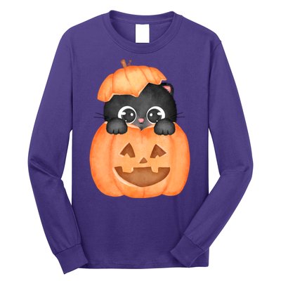 Pumpkin Kitty Cute Halloween Long Sleeve Shirt