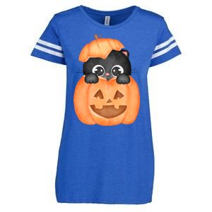 Pumpkin Kitty Cute Halloween Enza Ladies Jersey Football T-Shirt