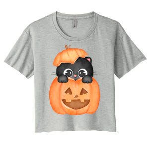 Pumpkin Kitty Cute Halloween Women's Crop Top Tee