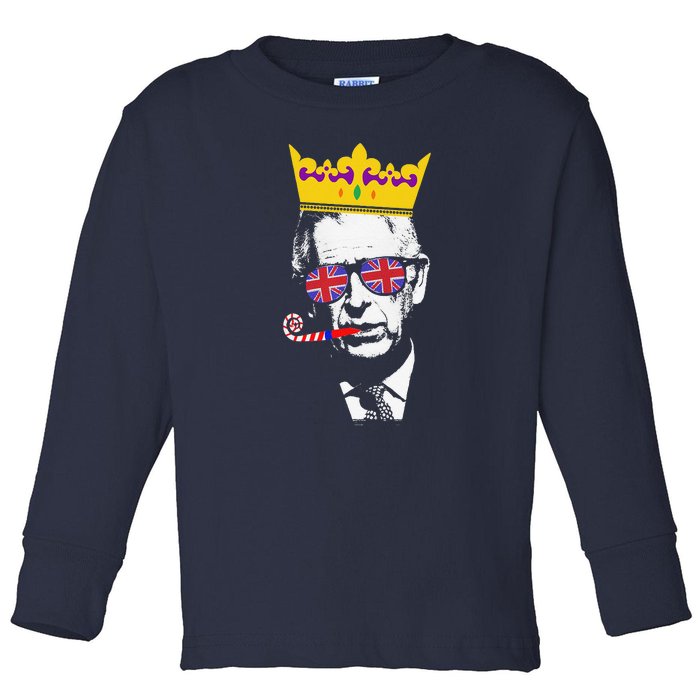 Party King Coronation King Charles Union Jack & Crown Toddler Long Sleeve Shirt