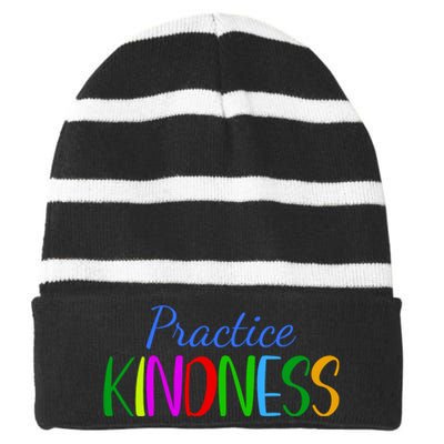 Practice Kindness Colorful Striped Beanie with Solid Band