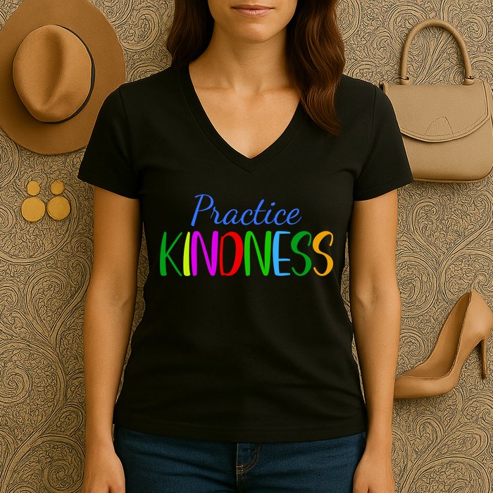 Practice Kindness Colorful Women's V-Neck T-Shirt