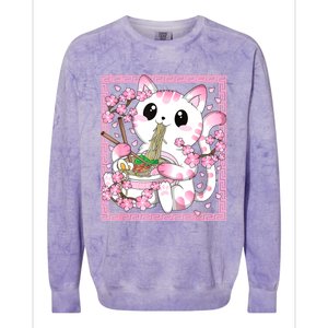 Pink Kawaii Cat Ramen Noodles Anime Japanese Cherry Blossom Colorblast Crewneck Sweatshirt