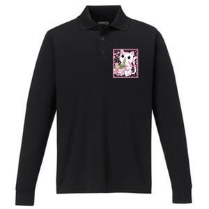 Pink Kawaii Cat Ramen Noodles Anime Japanese Cherry Blossom Performance Long Sleeve Polo