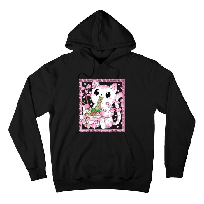 Pink Kawaii Cat Ramen Noodles Anime Japanese Cherry Blossom Hoodie