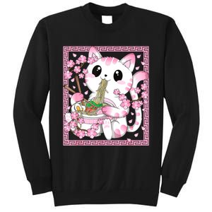 Pink Kawaii Cat Ramen Noodles Anime Japanese Cherry Blossom Sweatshirt