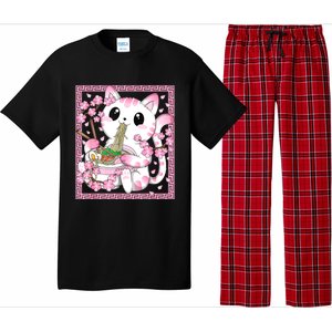 Pink Kawaii Cat Ramen Noodles Anime Japanese Cherry Blossom Pajama Set