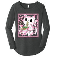 Pink Kawaii Cat Ramen Noodles Anime Japanese Cherry Blossom Women's Perfect Tri Tunic Long Sleeve Shirt