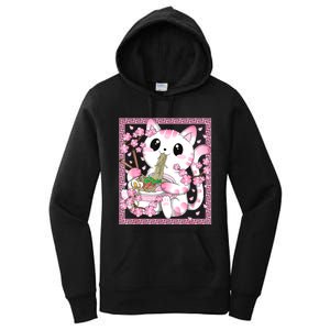 Pink Kawaii Cat Ramen Noodles Anime Japanese Cherry Blossom Women's Pullover Hoodie