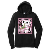 Pink Kawaii Cat Ramen Noodles Anime Japanese Cherry Blossom Women's Pullover Hoodie