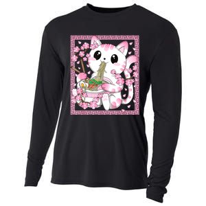 Pink Kawaii Cat Ramen Noodles Anime Japanese Cherry Blossom Cooling Performance Long Sleeve Crew