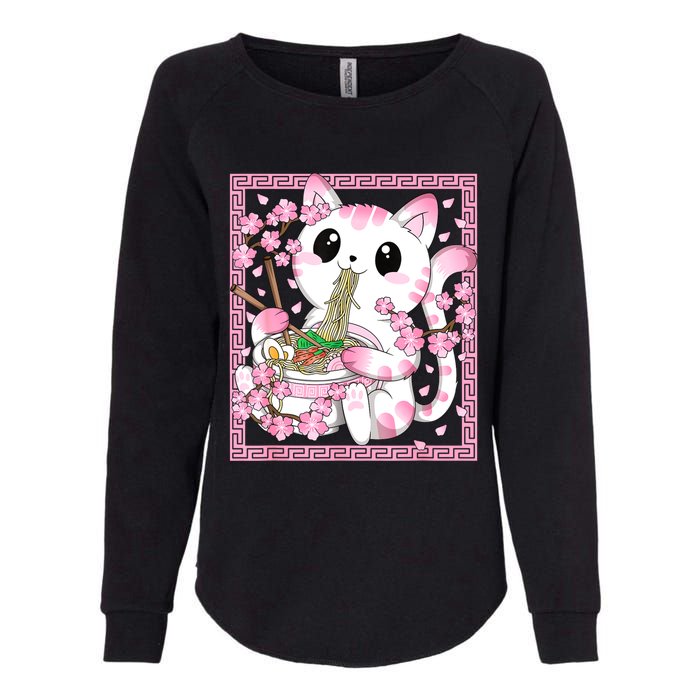 Pink Kawaii Cat Ramen Noodles Anime Japanese Cherry Blossom Womens California Wash Sweatshirt