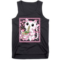 Pink Kawaii Cat Ramen Noodles Anime Japanese Cherry Blossom Tank Top