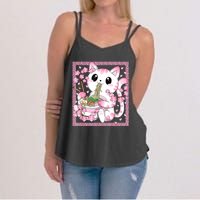 Pink Kawaii Cat Ramen Noodles Anime Japanese Cherry Blossom Women's Strappy Tank