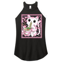 Pink Kawaii Cat Ramen Noodles Anime Japanese Cherry Blossom Women's Perfect Tri Rocker Tank