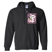 Pink Kawaii Cat Ramen Noodles Anime Japanese Cherry Blossom Full Zip Hoodie