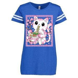 Pink Kawaii Cat Ramen Noodles Anime Japanese Cherry Blossom Enza Ladies Jersey Football T-Shirt