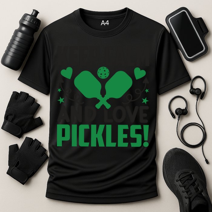 Pickleball Keep Calm And Love Pickles Sport Player Gift Cooling Performance Crew T-Shirt