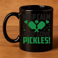 Pickleball Keep Calm And Love Pickles Sport Player Gift 11oz C Handle Ceramic Mug