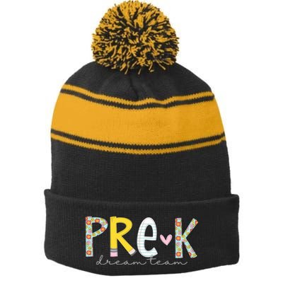 Pre K Dream Team First Day Of School Stripe Pom Pom Beanie