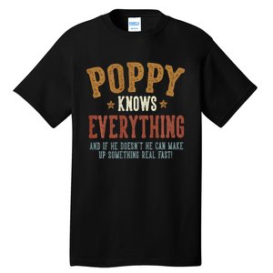 Poppy Knows Everything Humorous FatherS Day Poppy Tall T-Shirt