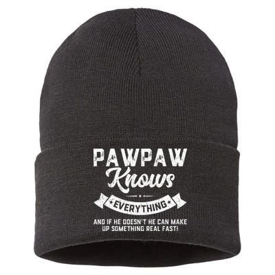 Pawpaw Knows Everything 60th Gift Funny Fathers Day Sustainable Knit Beanie