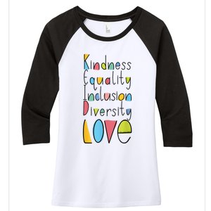 Pretty Kindness Equality Inclusion Diversity LOVE Women's Tri-Blend 3/4-Sleeve Raglan Shirt