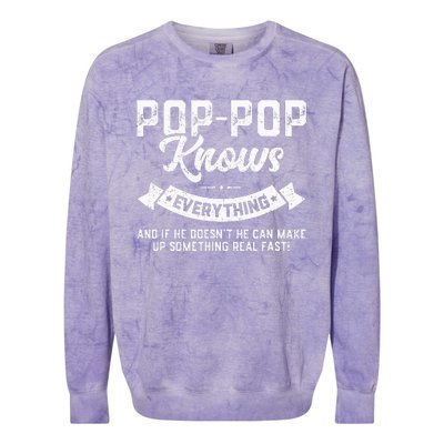 PopPop Knows Everything 60th Gift Funny Fathers Day Colorblast Crewneck Sweatshirt