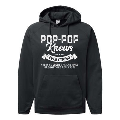 PopPop Knows Everything 60th Gift Funny Fathers Day Performance Fleece Hoodie