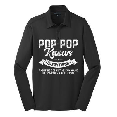 PopPop Knows Everything 60th Gift Funny Fathers Day Silk Touch Performance Long Sleeve Polo