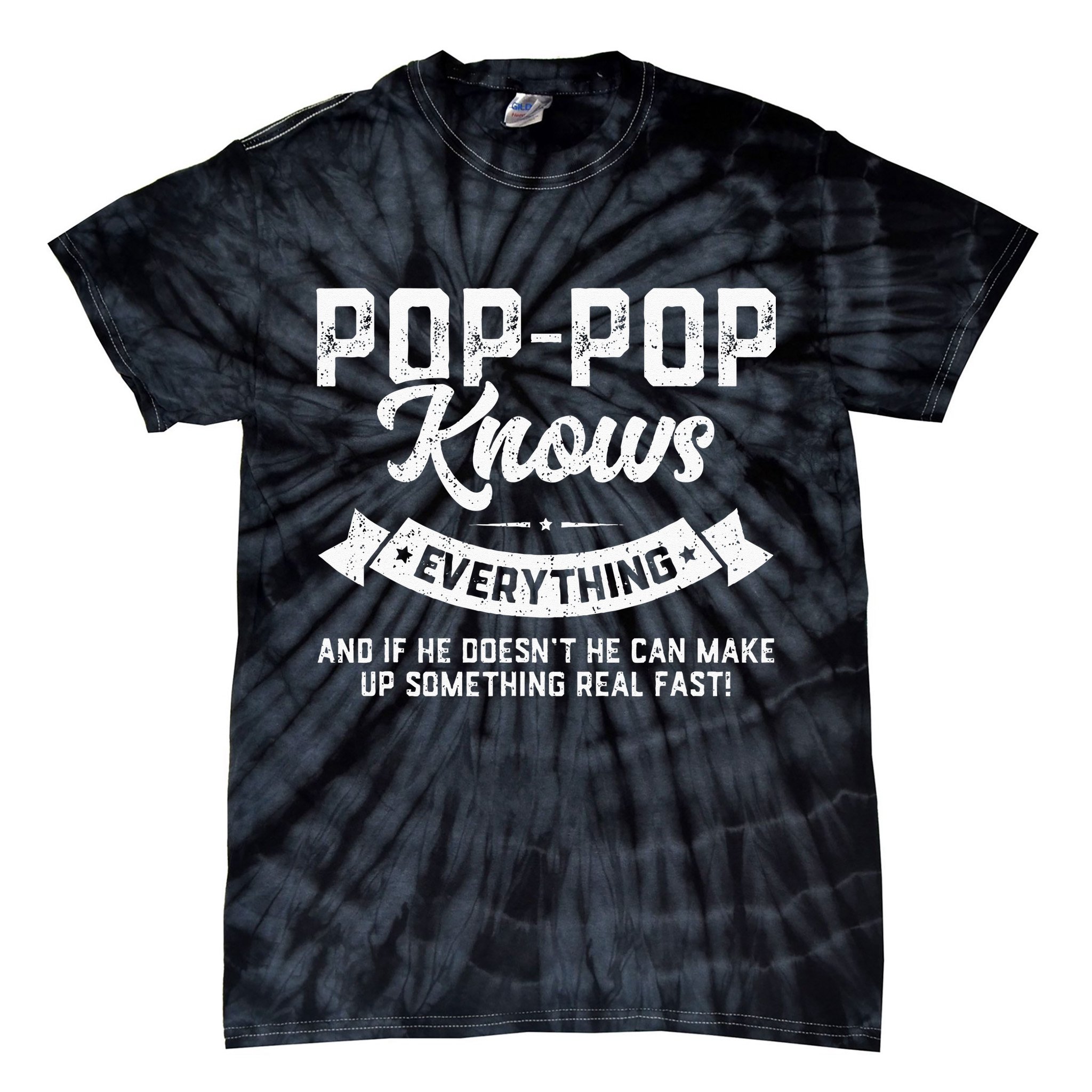 PopPop Knows Everything 60th Gift Funny Fathers Day Tie-Dye T-Shirt