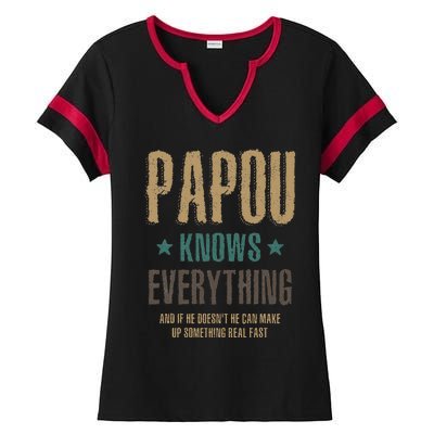 Papou Knows Everything FatherS Day Ladies Halftime Notch Neck Tee