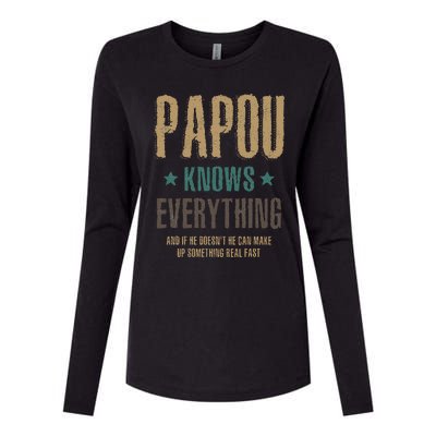 Papou Knows Everything FatherS Day Womens Cotton Relaxed Long Sleeve T-Shirt