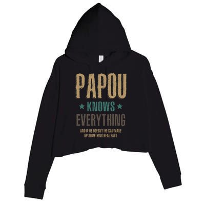 Papou Knows Everything FatherS Day Crop Fleece Hoodie