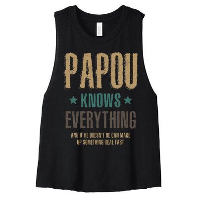 Papou Knows Everything FatherS Day Women's Racerback Cropped Tank