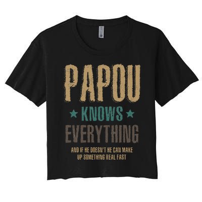 Papou Knows Everything FatherS Day Women's Crop Top Tee