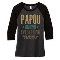 Papou Knows Everything FatherS Day Women's Tri-Blend 3/4-Sleeve Raglan Shirt