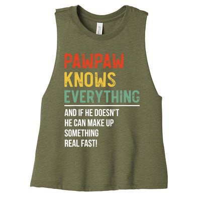 Pawpaw Knows Everything Father's Day Pawpaw Women's Racerback Cropped Tank