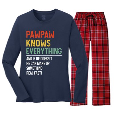 Pawpaw Knows Everything Father's Day Pawpaw Women's Long Sleeve Flannel Pajama Set 