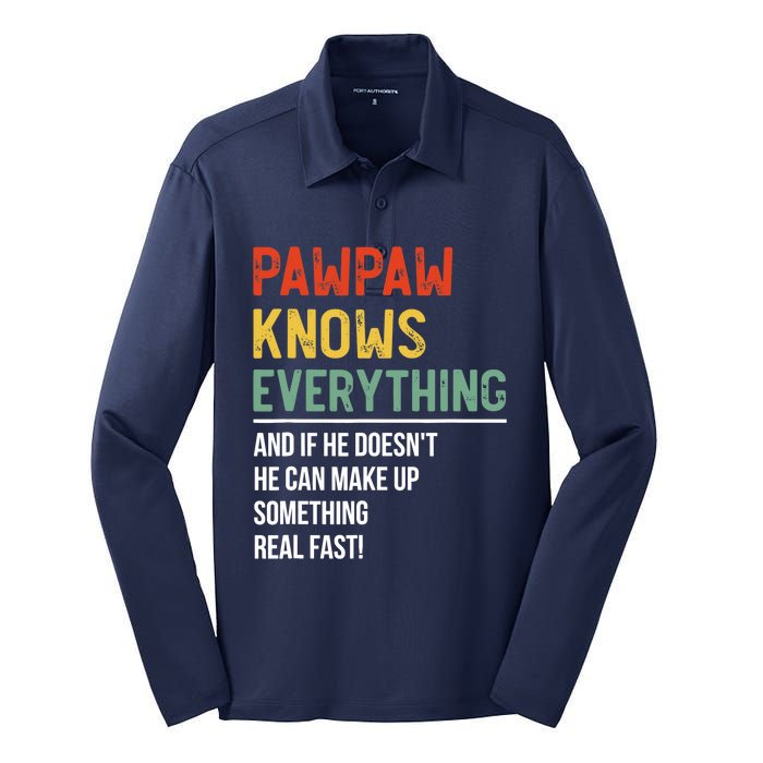 Pawpaw Knows Everything Father's Day Pawpaw Silk Touch Performance Long Sleeve Polo