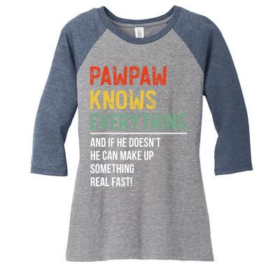 Pawpaw Knows Everything Father's Day Pawpaw Women's Tri-Blend 3/4-Sleeve Raglan Shirt