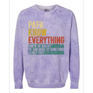 Papa Knows Everything Funny Fathers Day Gift for Papa Colorblast Crewneck Sweatshirt