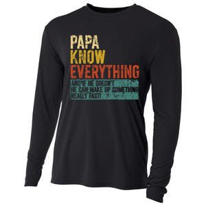 Papa Knows Everything Funny Fathers Day Gift for Papa Cooling Performance Long Sleeve Crew