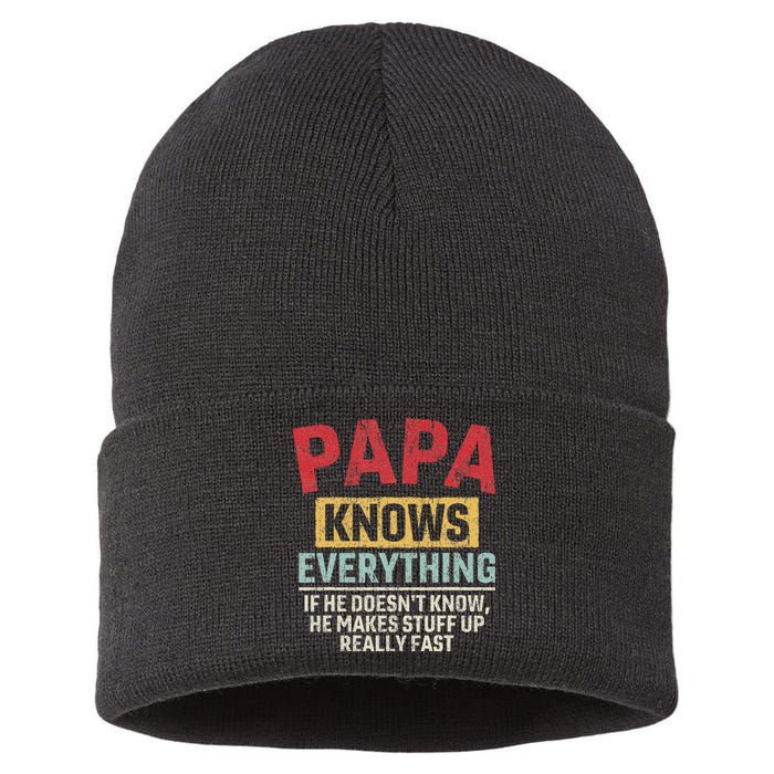 Papa Knows Everything Funny FatherS Day Papa Gift Sustainable Knit Beanie