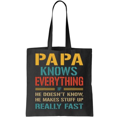 Papa Knows Everything Funny Fathers Day Gift for Papa Tote Bag