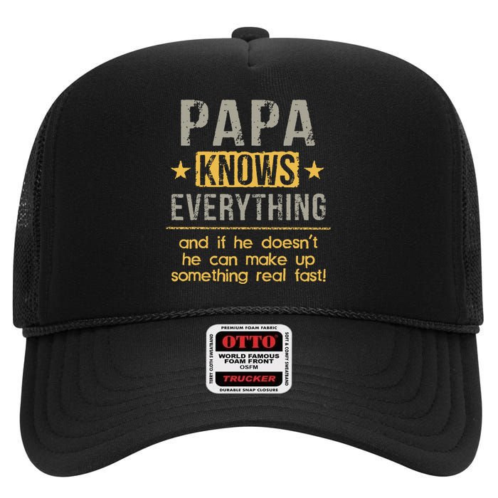 Papa Knows Everything 60th Gift Funny Fathers Day High Crown Mesh Back Trucker Hat