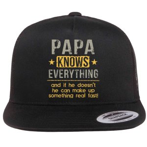 Papa Knows Everything 60th Gift Funny Fathers Day Flat Bill Trucker Hat