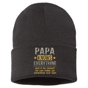 Papa Knows Everything 60th Gift Funny Fathers Day Sustainable Knit Beanie